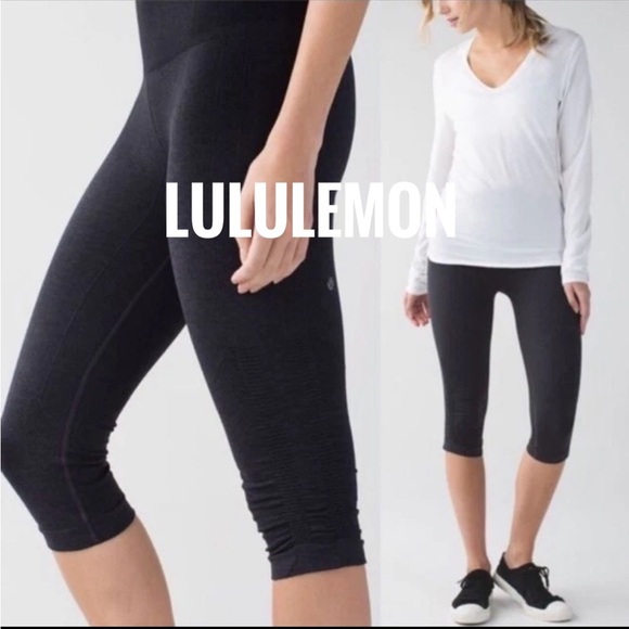 Lululemon In The Flow Crop II Heathered Deep Coal Gray Leggings EUC Size 8 - Picture 1 of 3